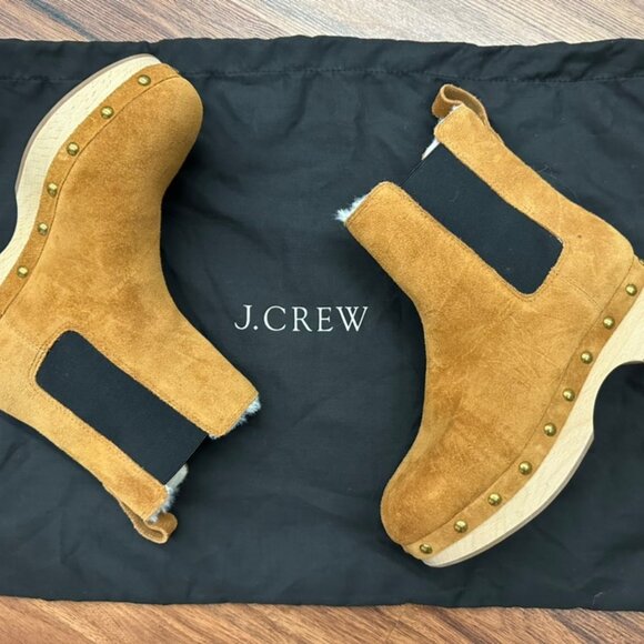 J. Crew Shoes - J. Crew Faux Fur Lined Suede Studded Clog Boots Size 6 NEW